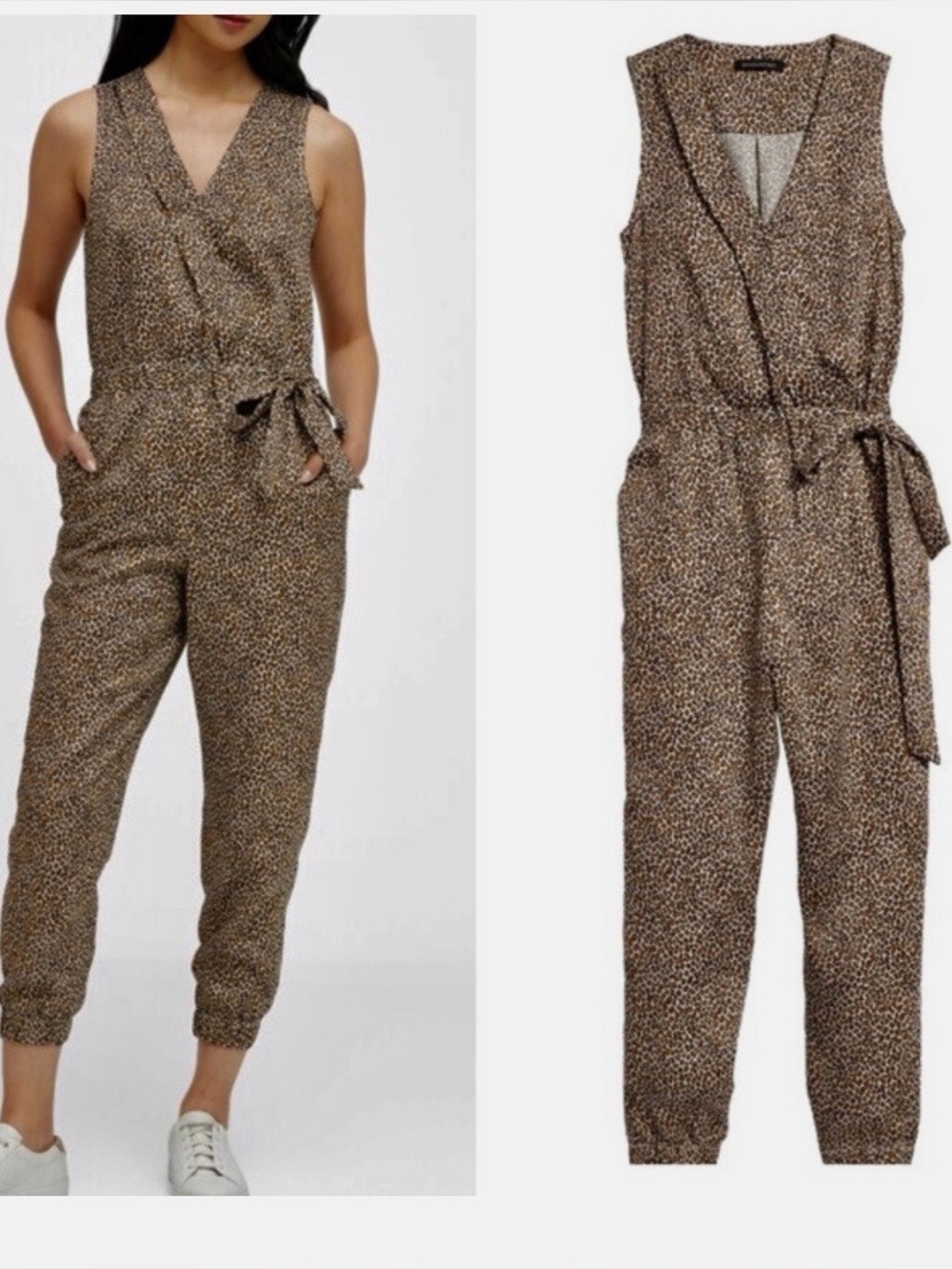 Banana Republic Sleeveless Leopard Print Jumpsuit - Brown
